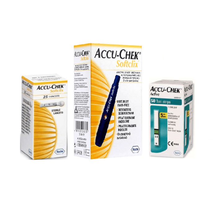 Accu-chek softclix lancing device with 50 active strips & 25 lancets